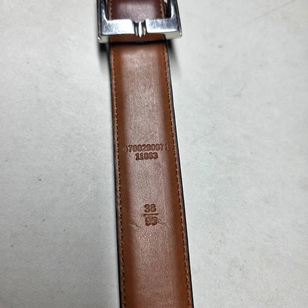 Chaps Mens Brown Leather Belt Silver Buckle Size 38 4700290971 11863